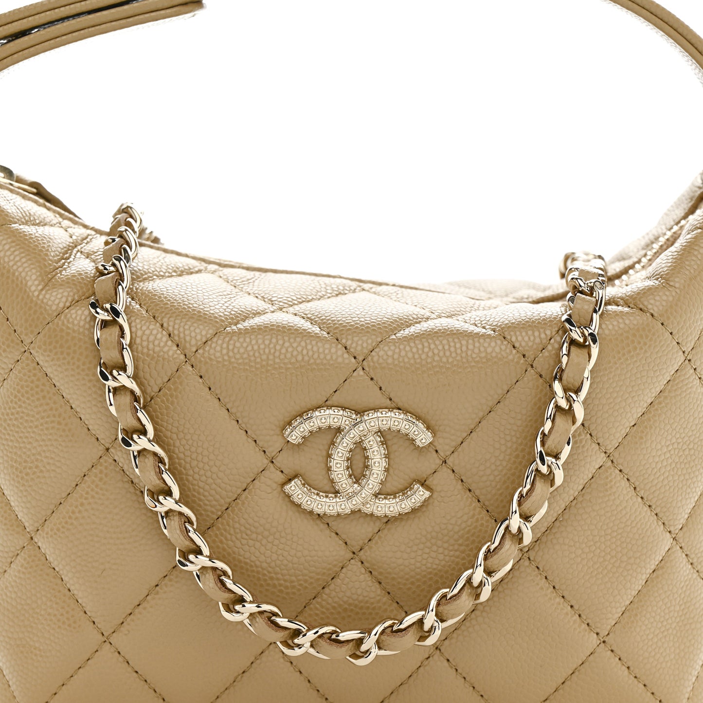 Caviar Quilted Hobo Dark Beige