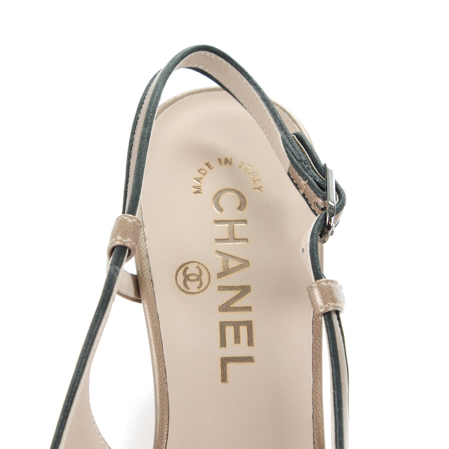 Metallic Lambskin Cap Toe CC Slingback Heels 38.5 Bronze Black