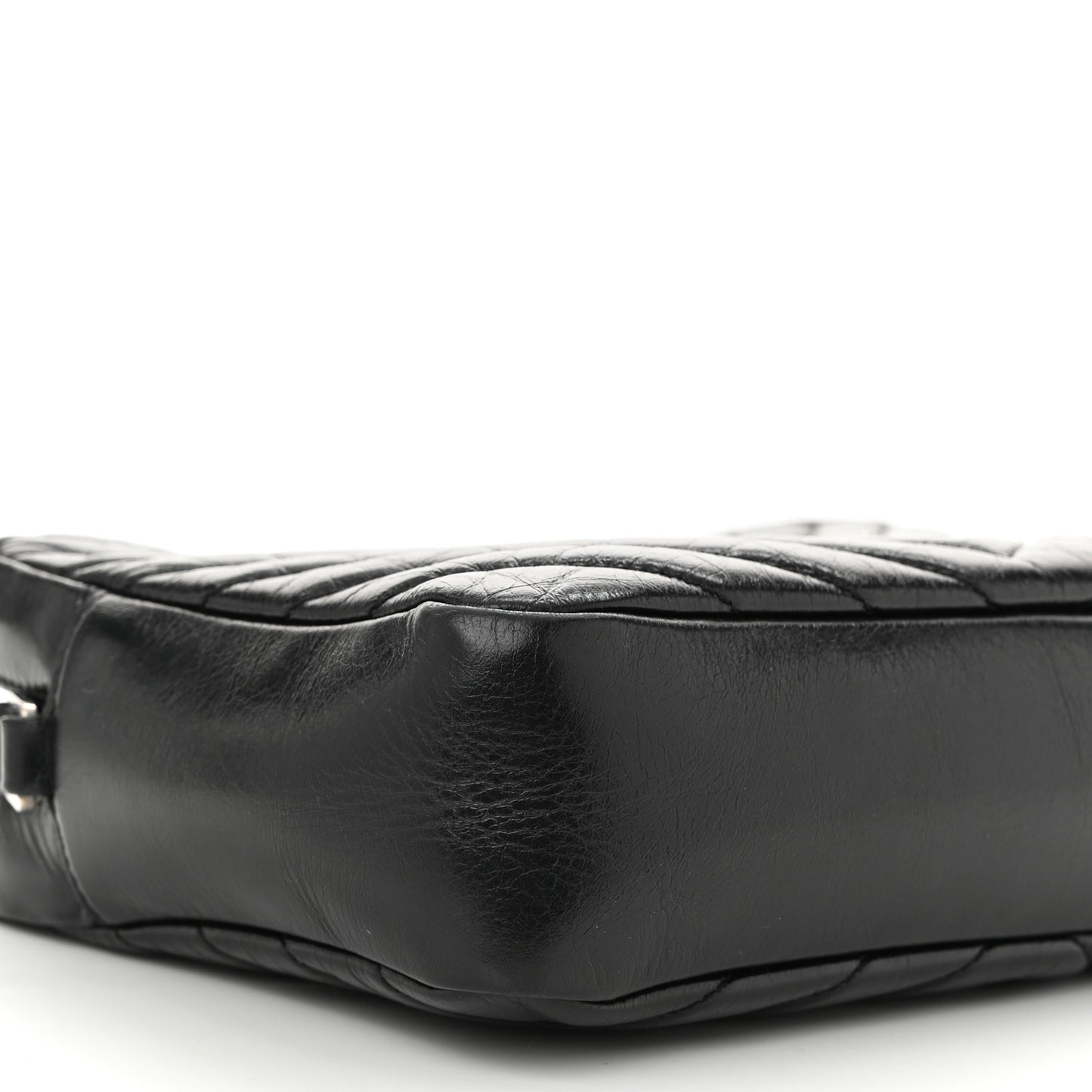 Cracked Shiny Calfskin Matelasse Monogram Lou Camera Bag Black