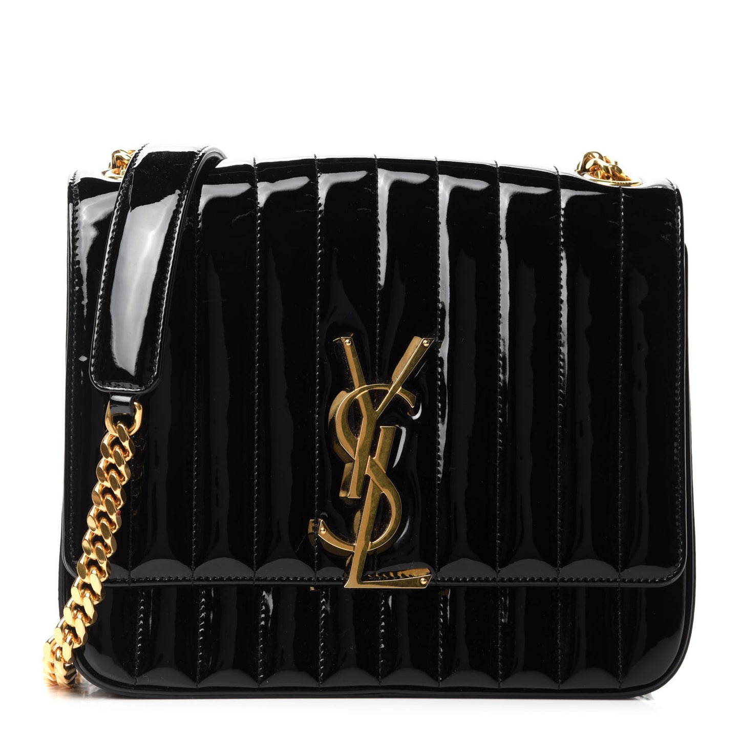 Patent Matelasse Monogram Large Vicky Chain Bag Black