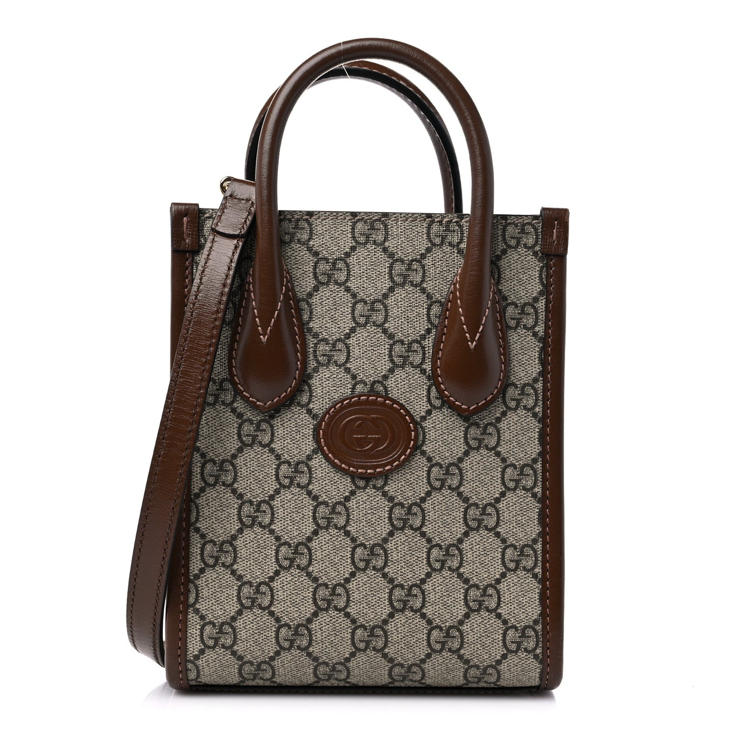 GG Supreme Monogram Azalea Calfskin Mini Retro Interlocking G Tote Bag Beige Ebony Brown Sugar