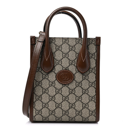 Gucci GG Supreme Monogram Azalea Calfskin Mini Retro Interlocking G Tote Bag Beige Ebony Brown Sugar 1 of 9