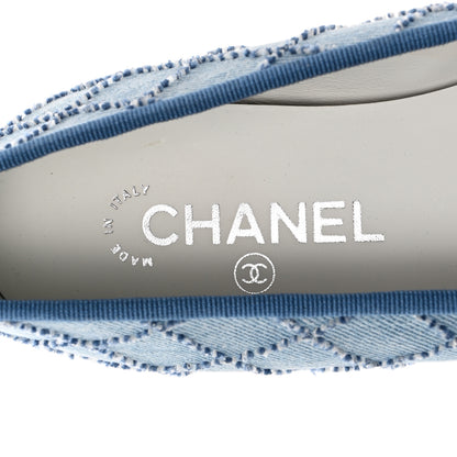 Chanel Denim Embroidered Grosgrain CC Cap Toe Ballerina Flats 39.5 Blue Black 7 of 10