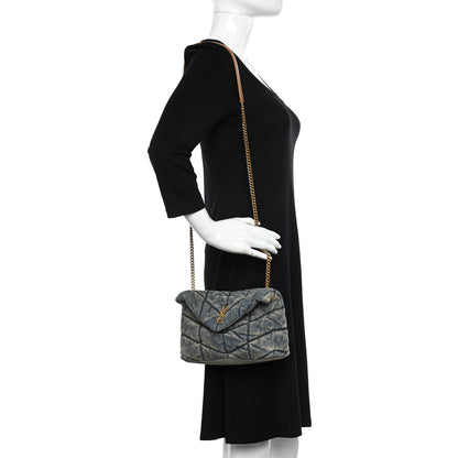 Saint Laurent Denim Quilted Toy Loulou Puffer Monogram Chain Satchel Blue Cinnamon 2 of 9