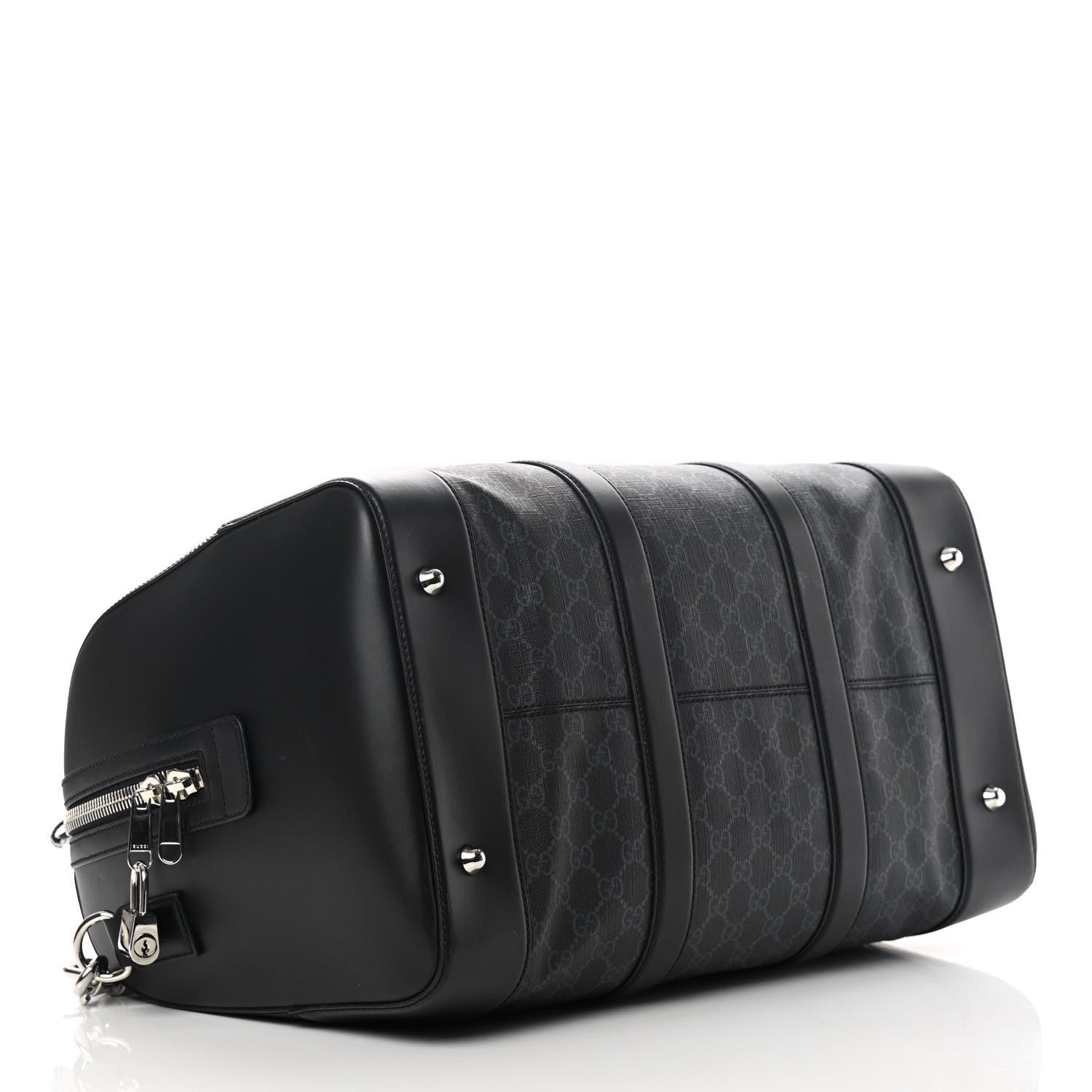 Gucci Soft GG Supreme Monogram Appia Calfskin Web Medium Carry On Duffle Bag Black Grey 4 of 15