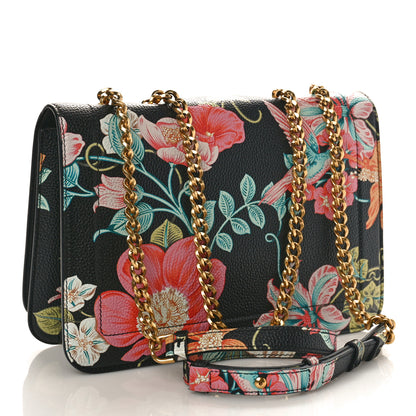 Salvatore Ferragamo Calfskin Floral Print Vara Bow Chain Flap Crossbody Black Multicolor 3 of 8