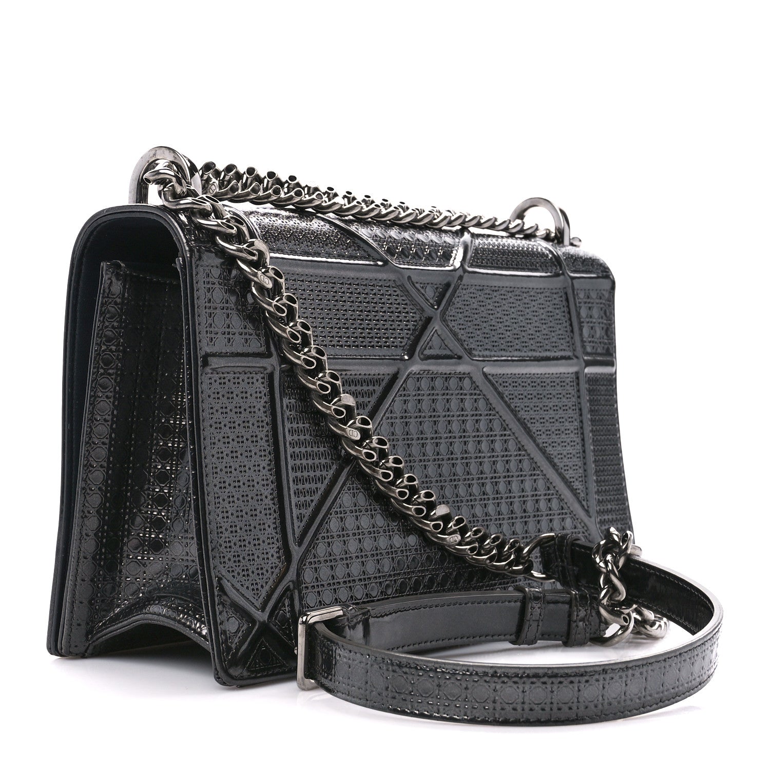 Christian Dior Metallic Calfskin Micro-Cannage Medium Diorama Flap Bag Graphite 3 of 11