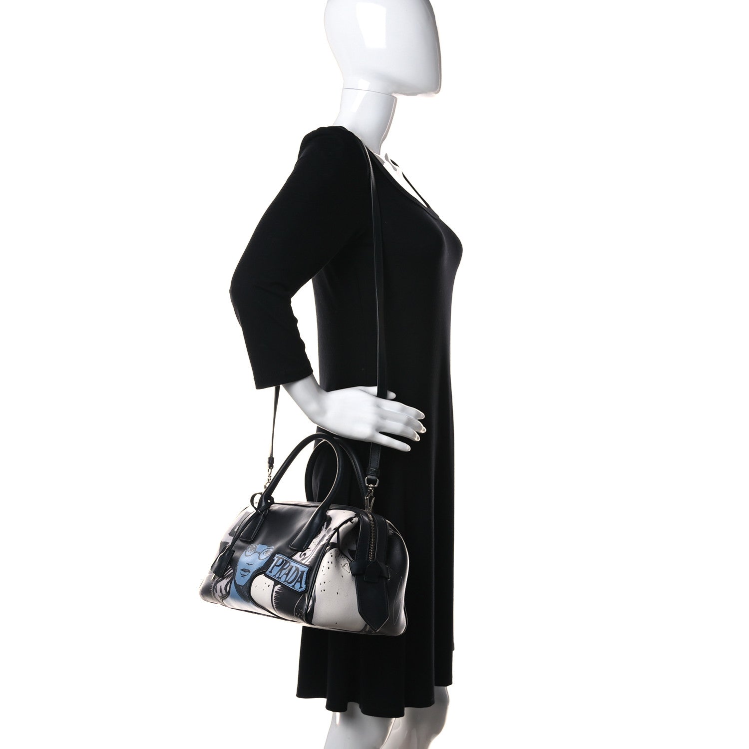 Prada Grace Lux Comic Print Bowler Bag Acciaio Mare 2 of 11