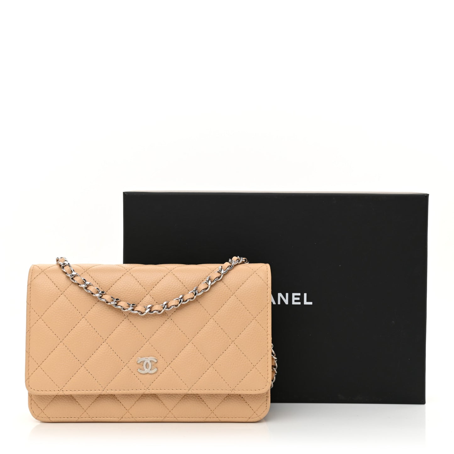 Caviar Quilted Wallet On Chain WOC Beige
