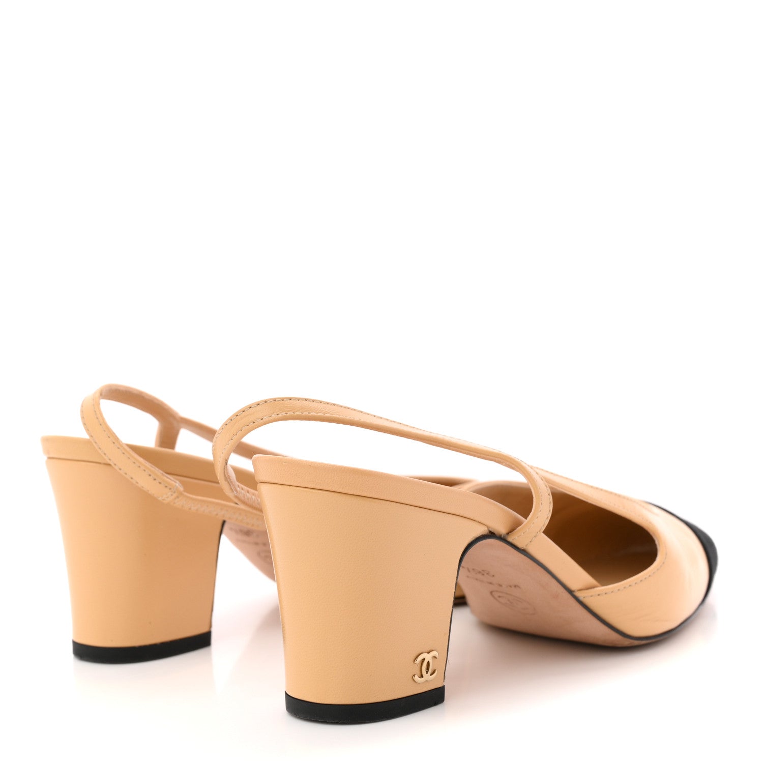 Chanel Goatskin Grosgrain Cap Toe CC Slingback Pumps 36.5 Beige Black 5 of 13
