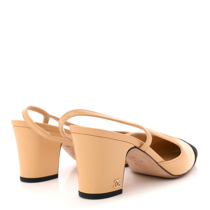 Chanel Goatskin Grosgrain Cap Toe CC Slingback Pumps 36.5 Beige Black 5 of 13