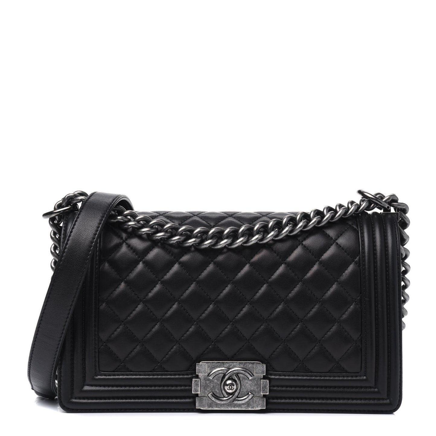 Lambskin Quilted Medium Boy Flap Black