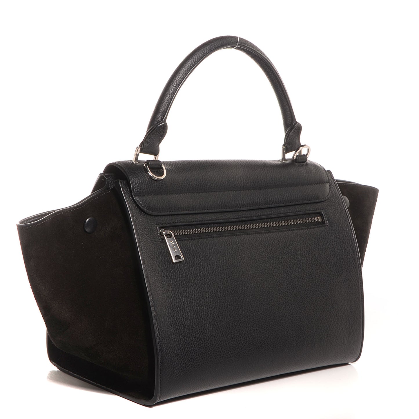 Drummed Calfskin Suede Small Trapeze Black