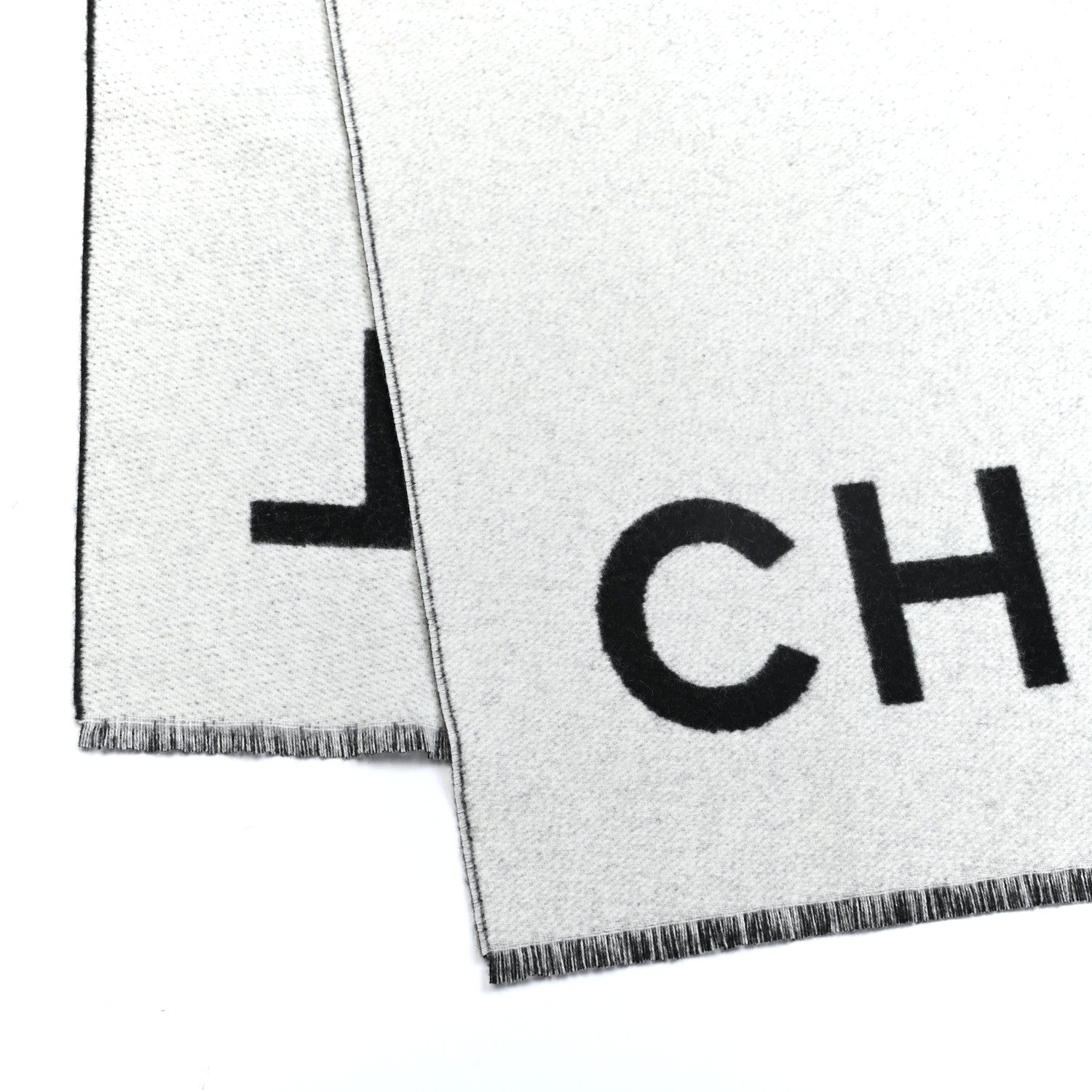 Chanel Cashmere CC Fringe Stole Black White 4 of 5