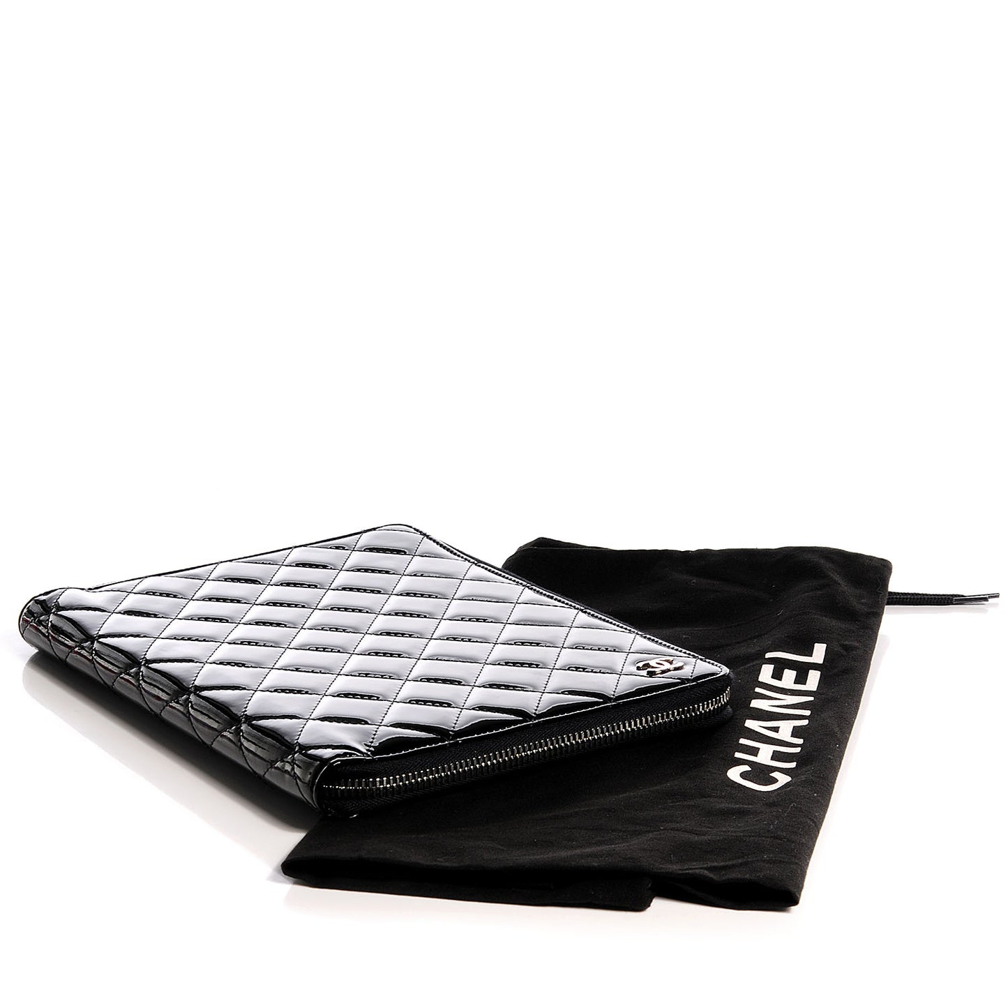 Patent Quilted Large Zip Around Agenda Black