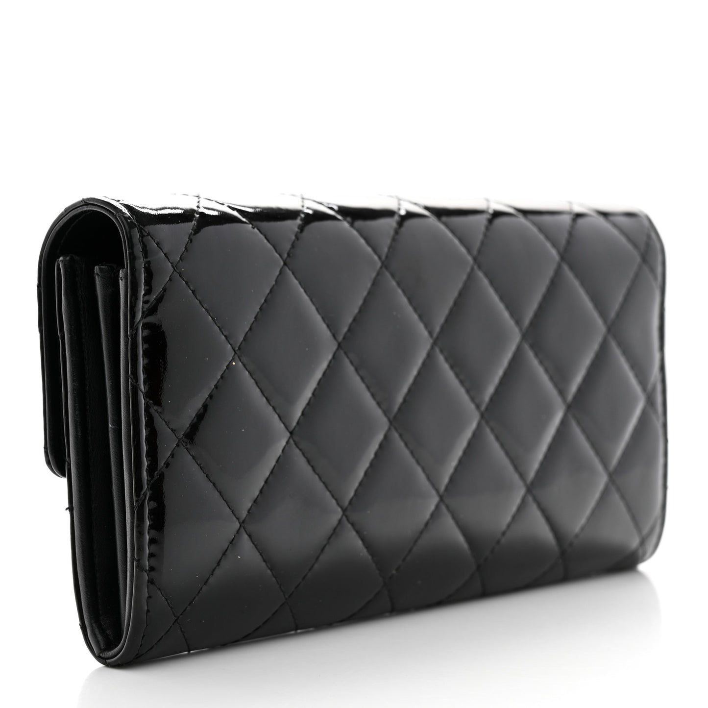 Patent Quilted Large Brilliant Flap Wallet Black