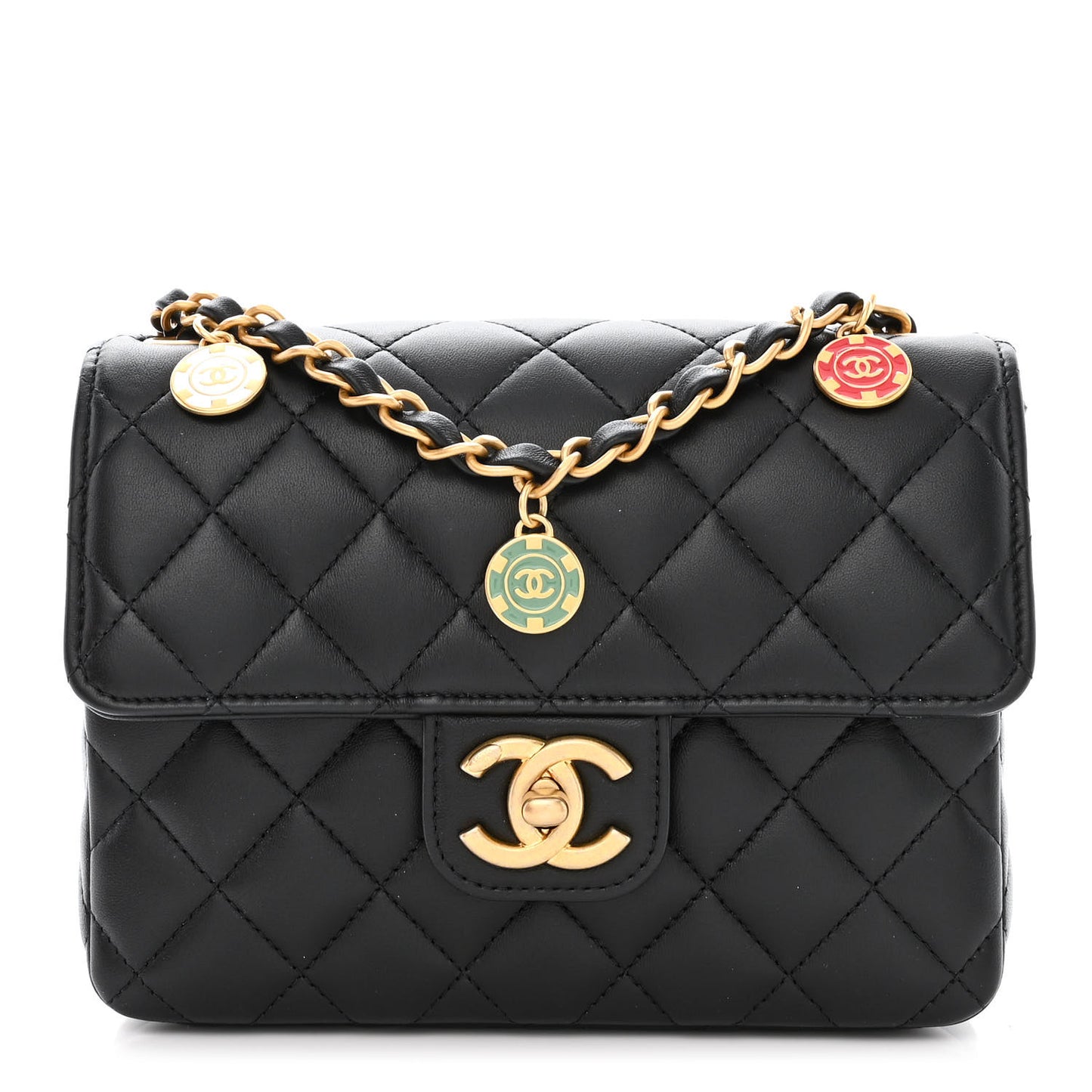 Lambskin Quilted Casino Chips Mini Flap Black