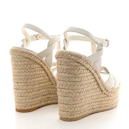 Saint Laurent Calfskin Tribute 95 Platform Espadrille Wedge Sandals 38 Porcellana 4 of 9