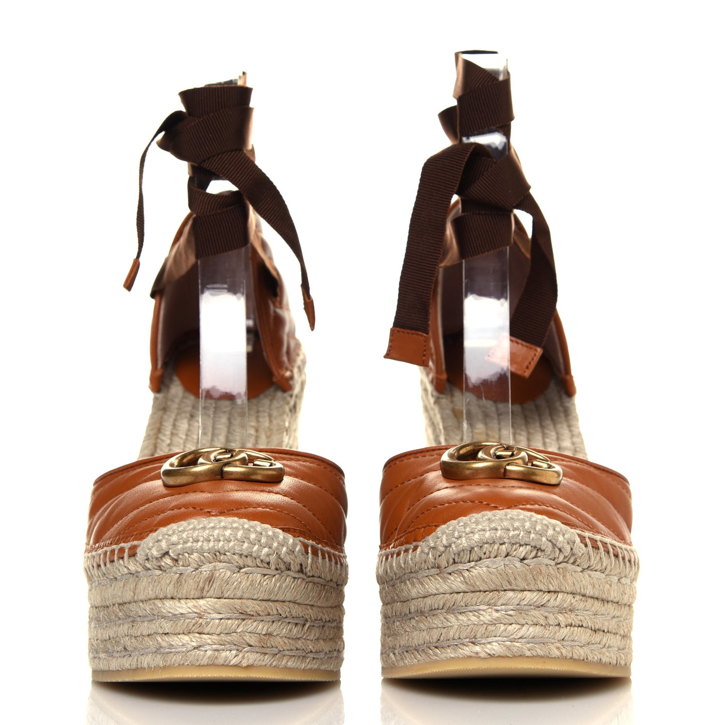 Nappa Matelasse GG Marmont Ankle Wrap Platform 35/120mm Espadrille Wedges 37 Cognac