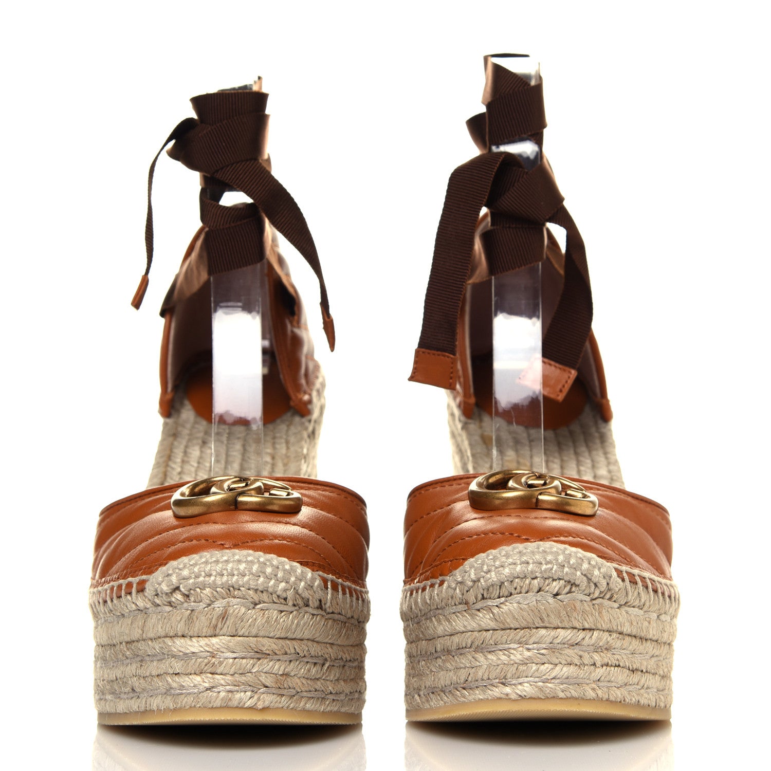 Gucci Nappa Matelasse GG Marmont Ankle Wrap Platform 35/120mm Espadrille Wedges 37 Cognac 2 of 6