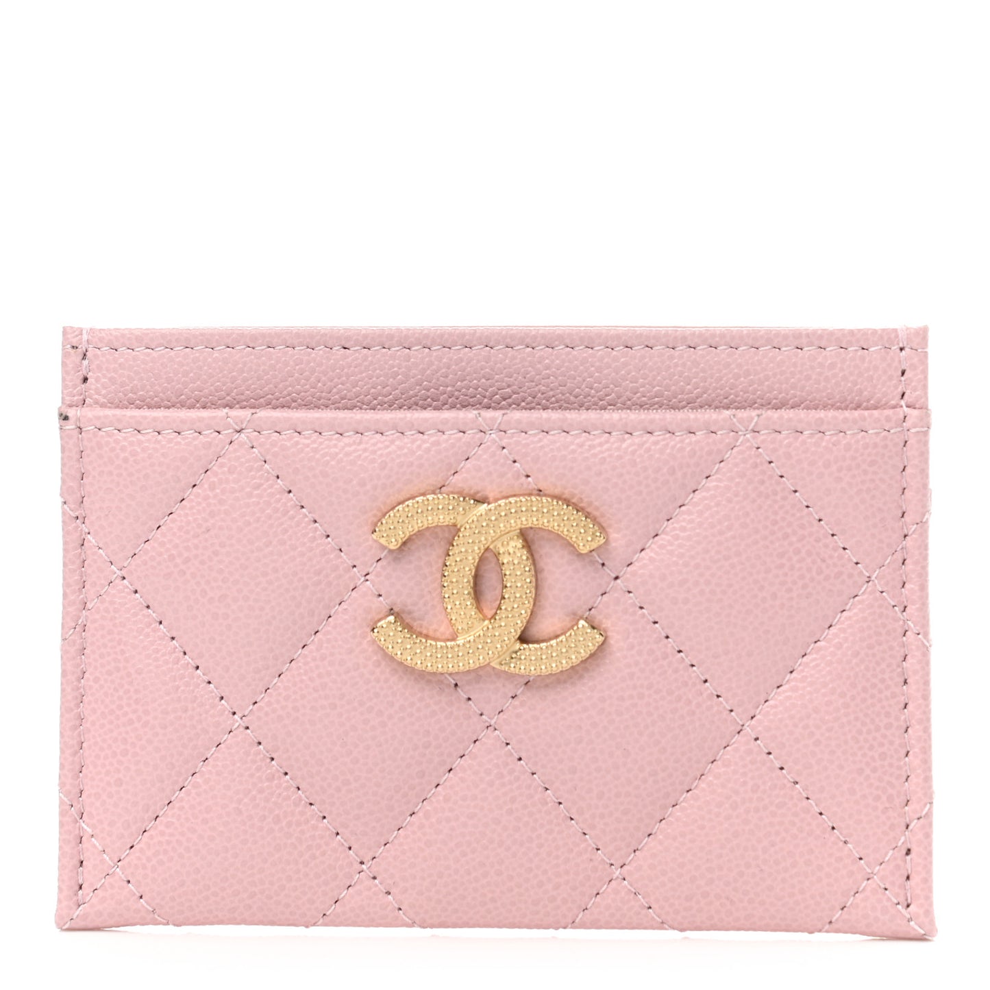 Caviar Quilted Studded CC Card Holder Light Pink