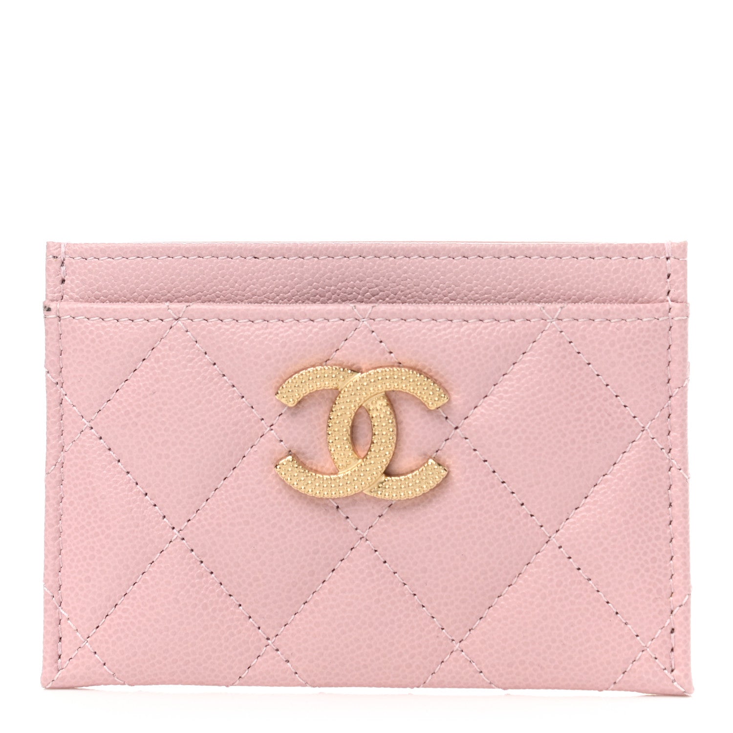 Chanel Caviar Quilted Studded CC Card Holder Light Pink 1 of 9