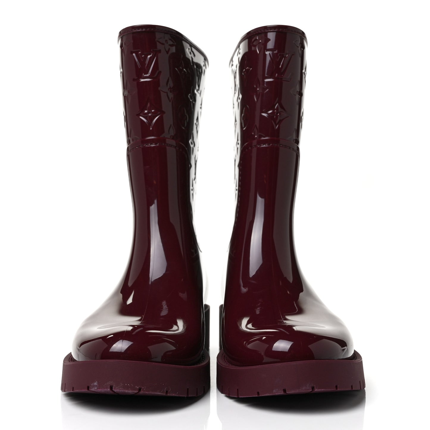 Rubber Embossed Monogram Drops Flat Half Boots 39 Burgundy