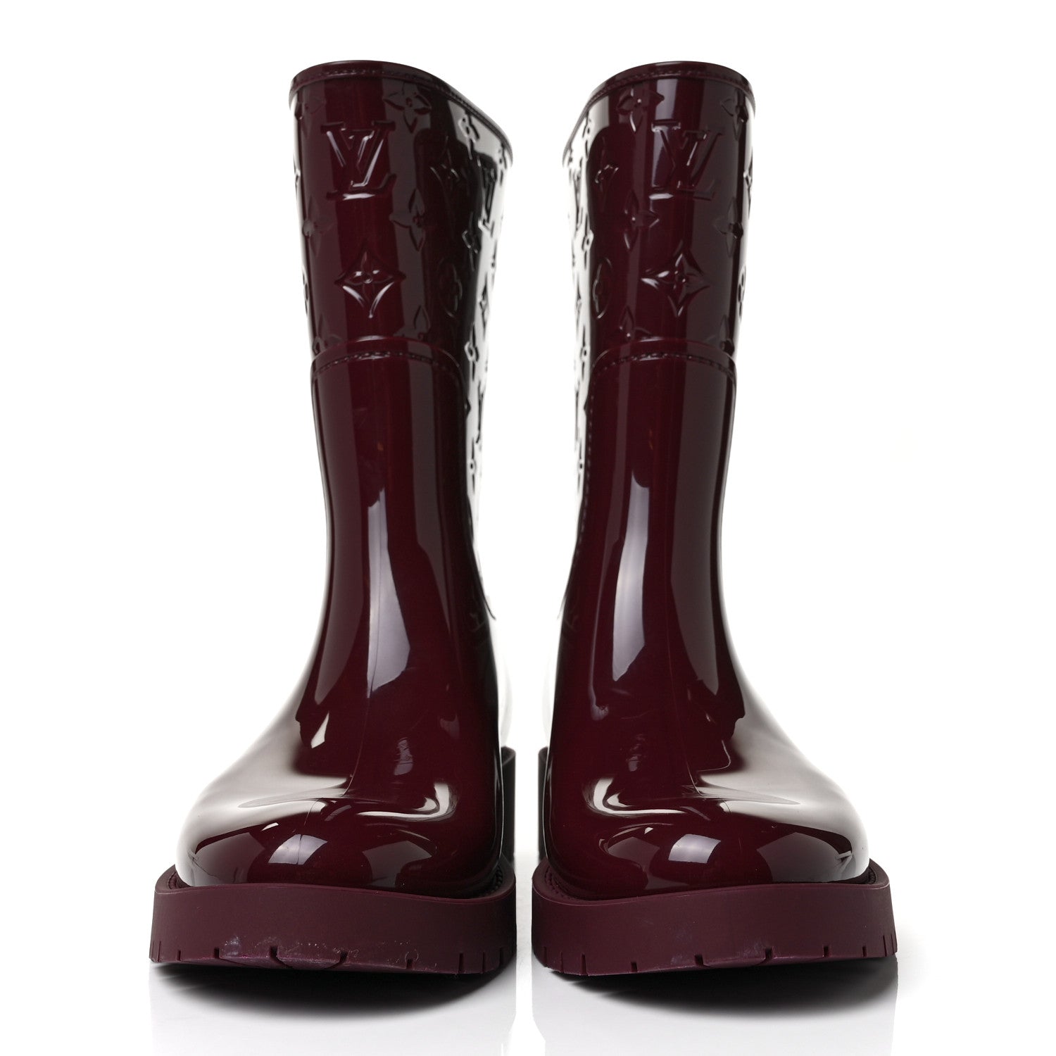 Louis Vuitton Rubber Embossed Monogram Drops Flat Half Boots 39 Burgundy 2 of 7
