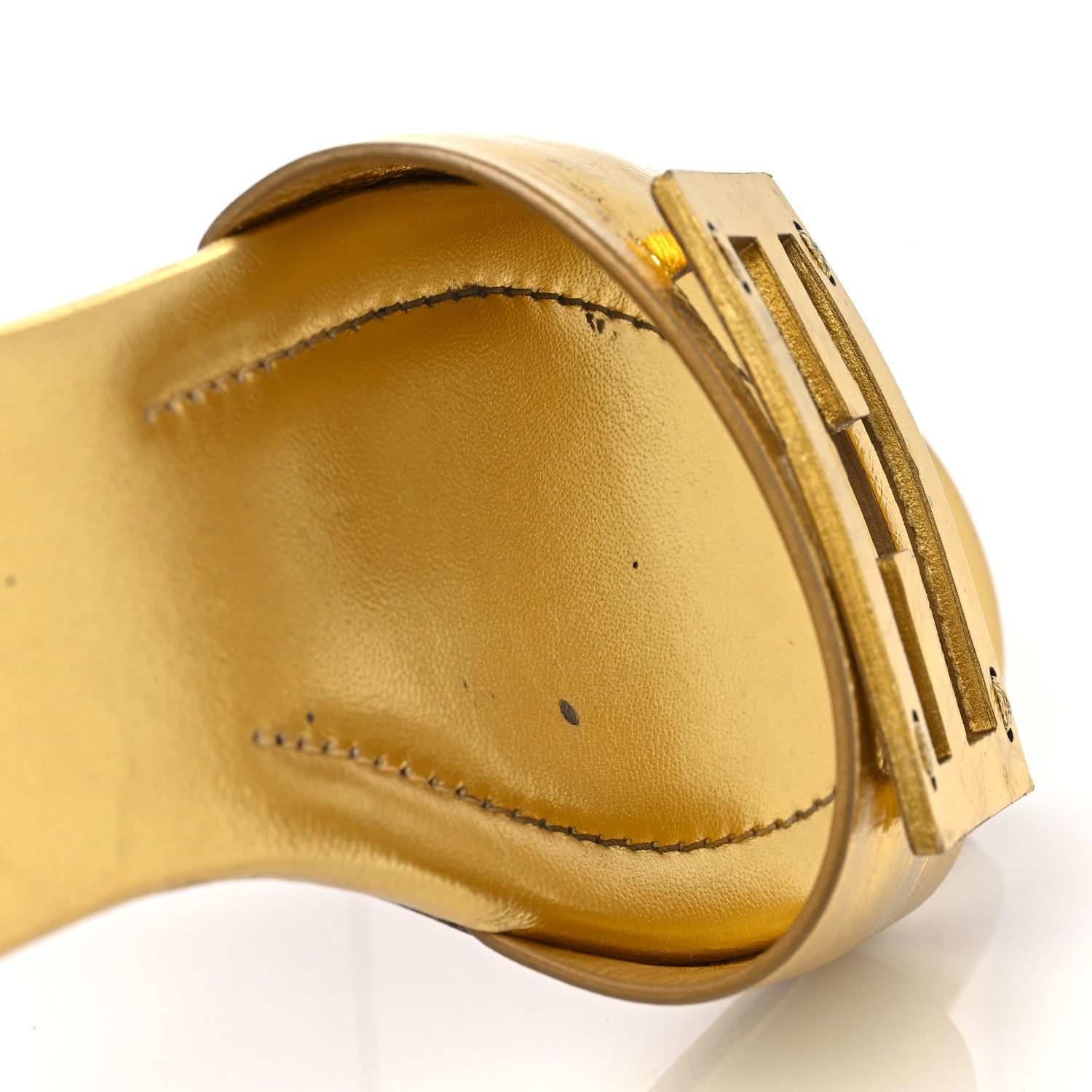Fendi Nappa Laminata Cuoio Baguette Flat Slide Sandals 38 Gold 10 of 11