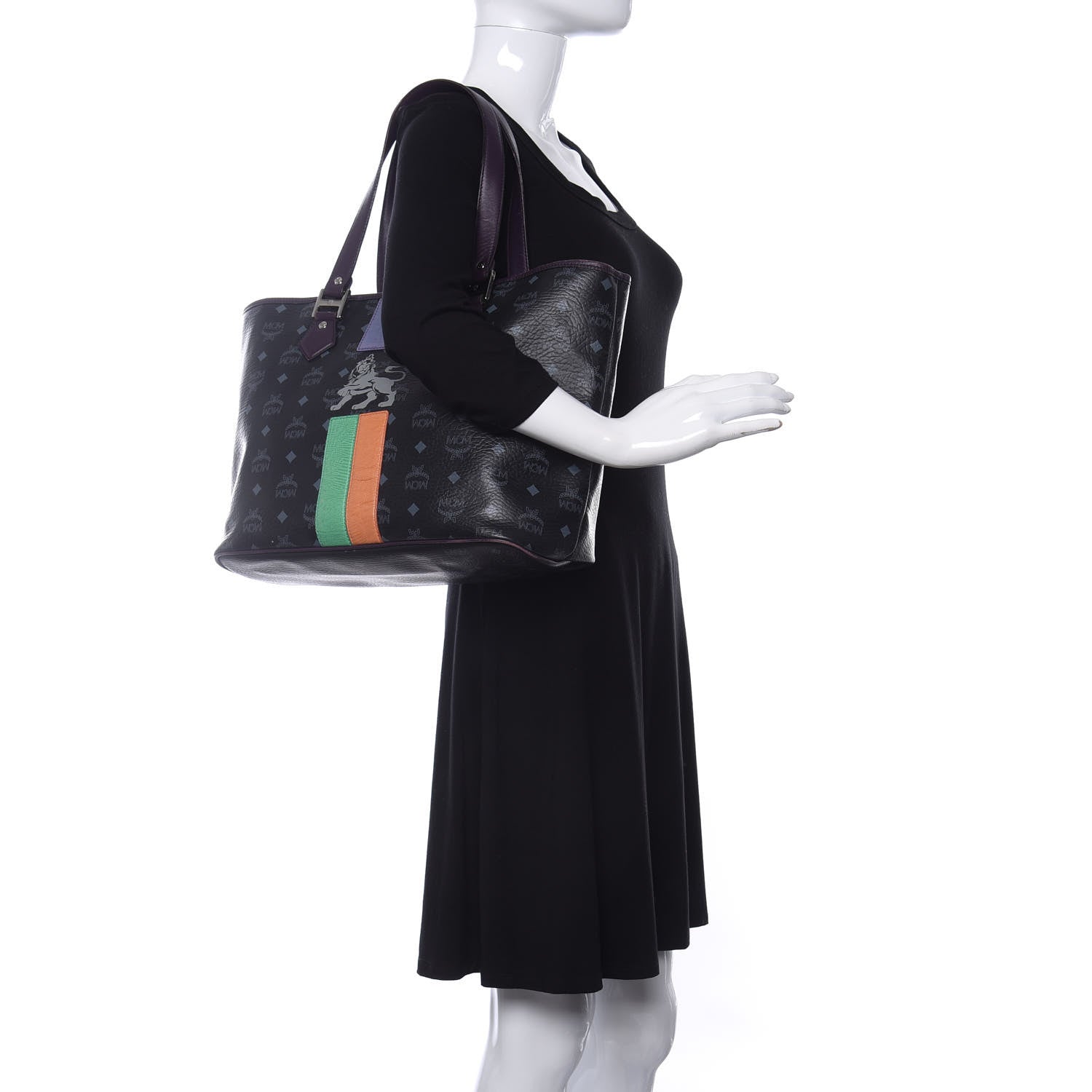 MCM Visetos Striped Munich Lion Tote Black 2 of 9