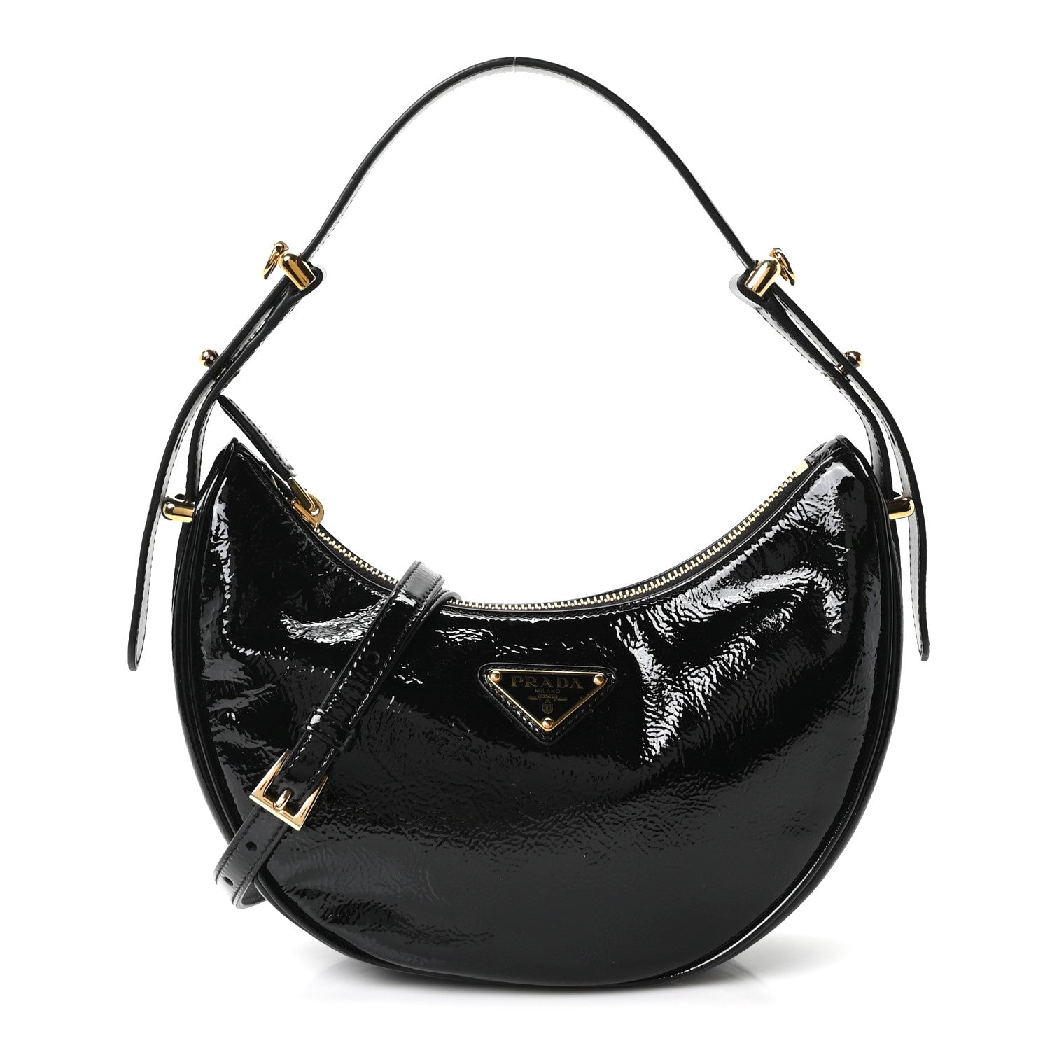 Prada Patent Naplak Arque Shoulder Bag Black 1 of 9