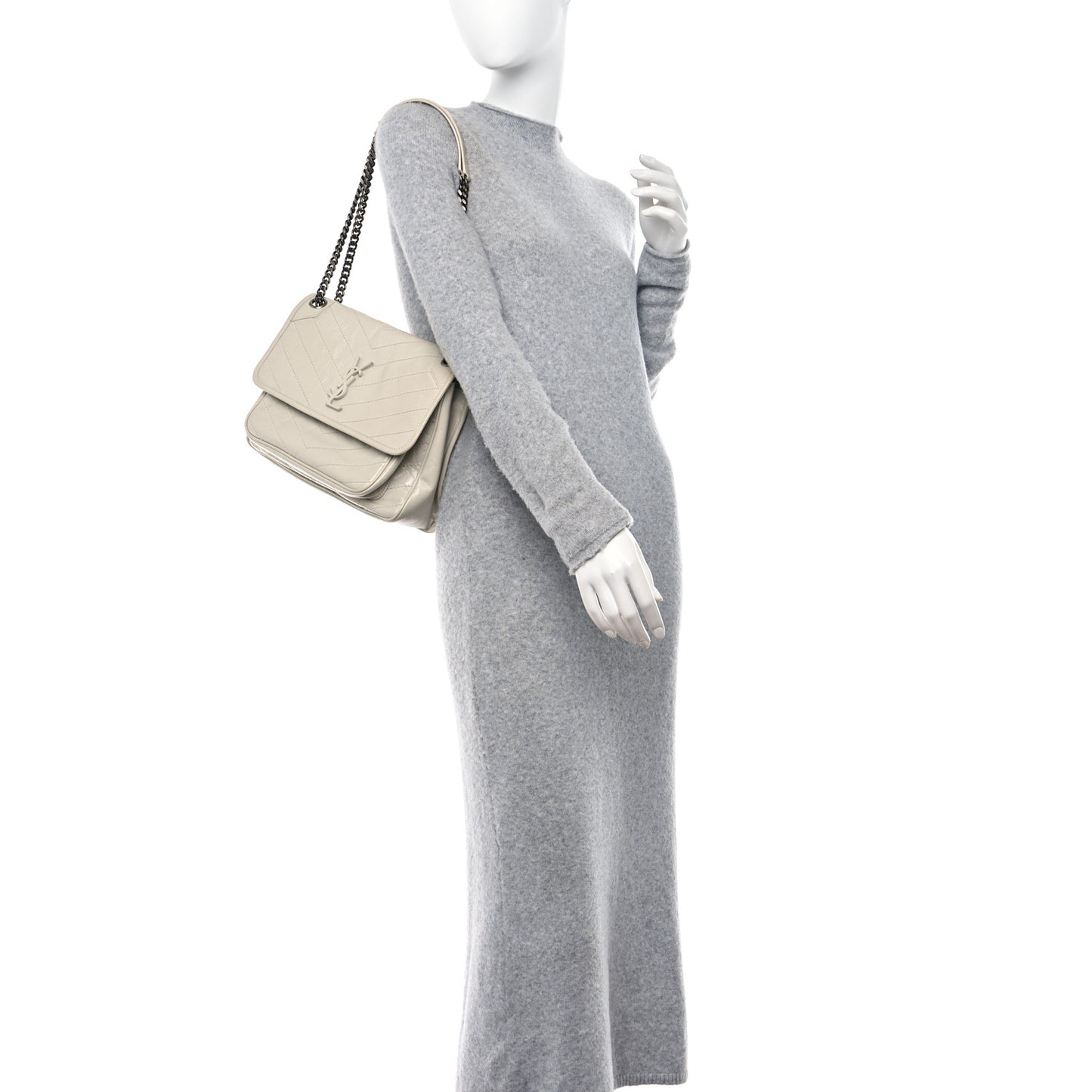 Crinkled Calfskin Matelasse Monogram Medium Niki Chain Satchel Ivory