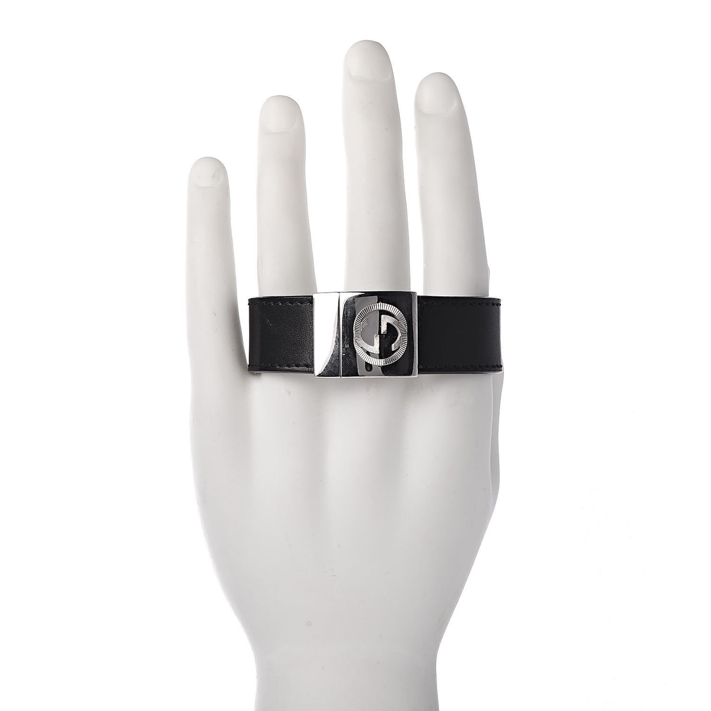Sterling Silver Calfskin Interlocking G Bracelet Black