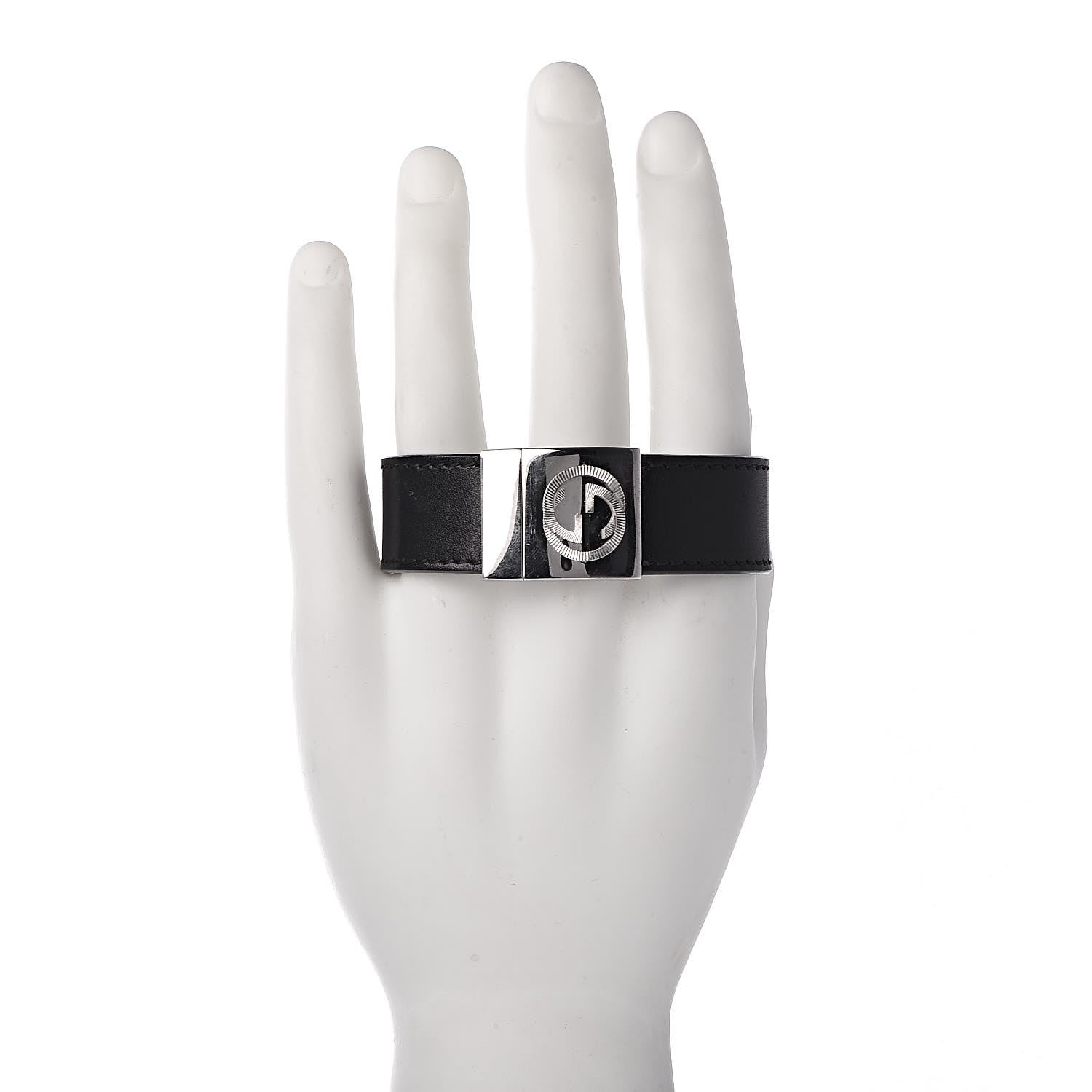 Gucci Sterling Silver Calfskin Interlocking G Bracelet Black 2 of 7
