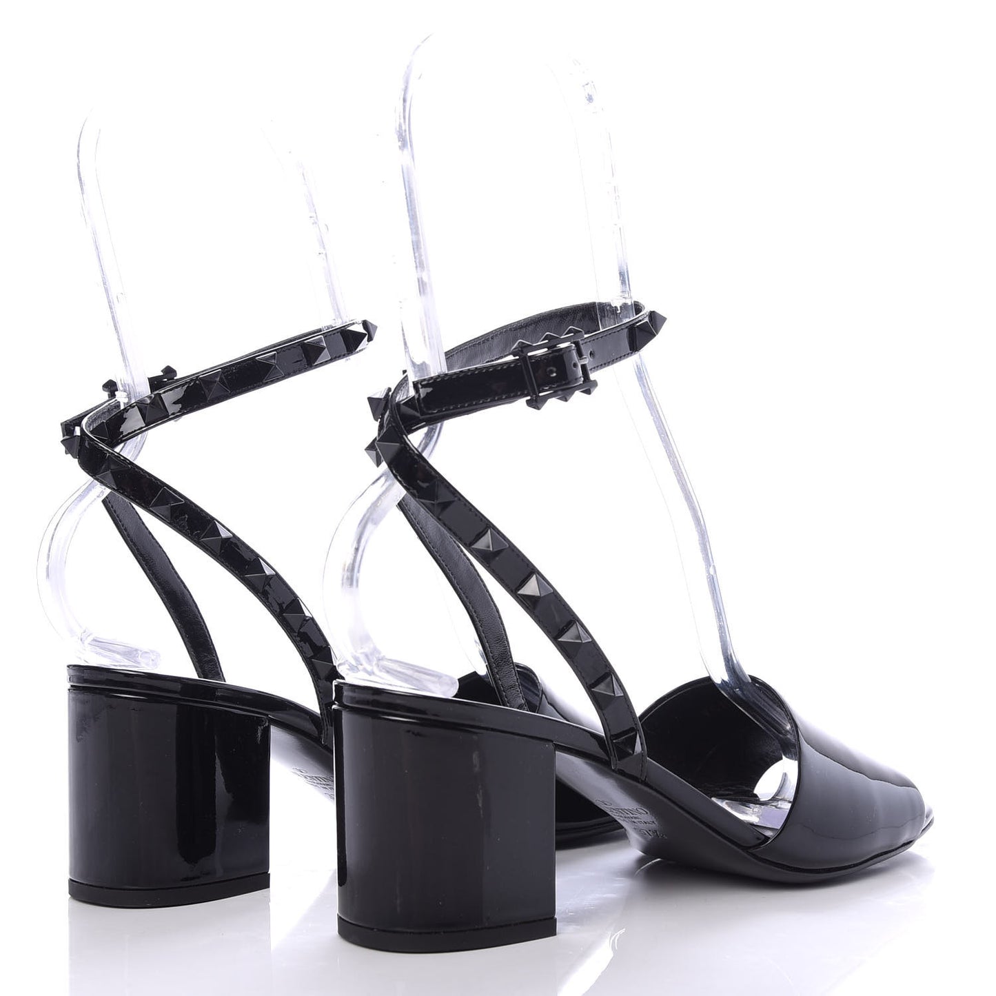 Patent Rockstud Block Ankle Strap 60mm Sandals 37.5 Black