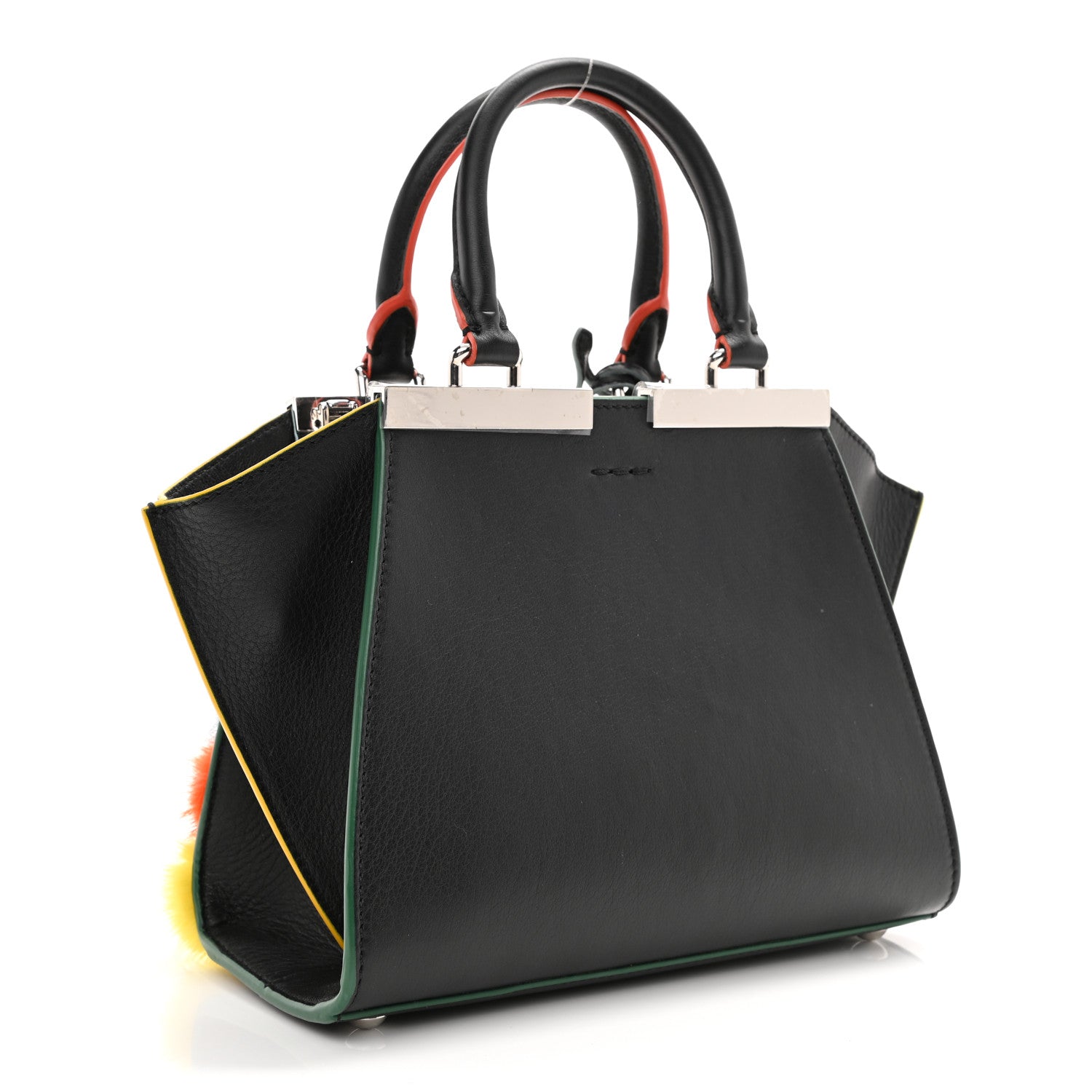 Fendi Vitello Dolce Mink Fur Pom Pom Mini 3jours Tote Black Multicolor 3 of 8