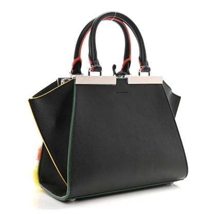 Fendi Vitello Dolce Mink Fur Pom Pom Mini 3jours Tote Black Multicolor 3 of 8
