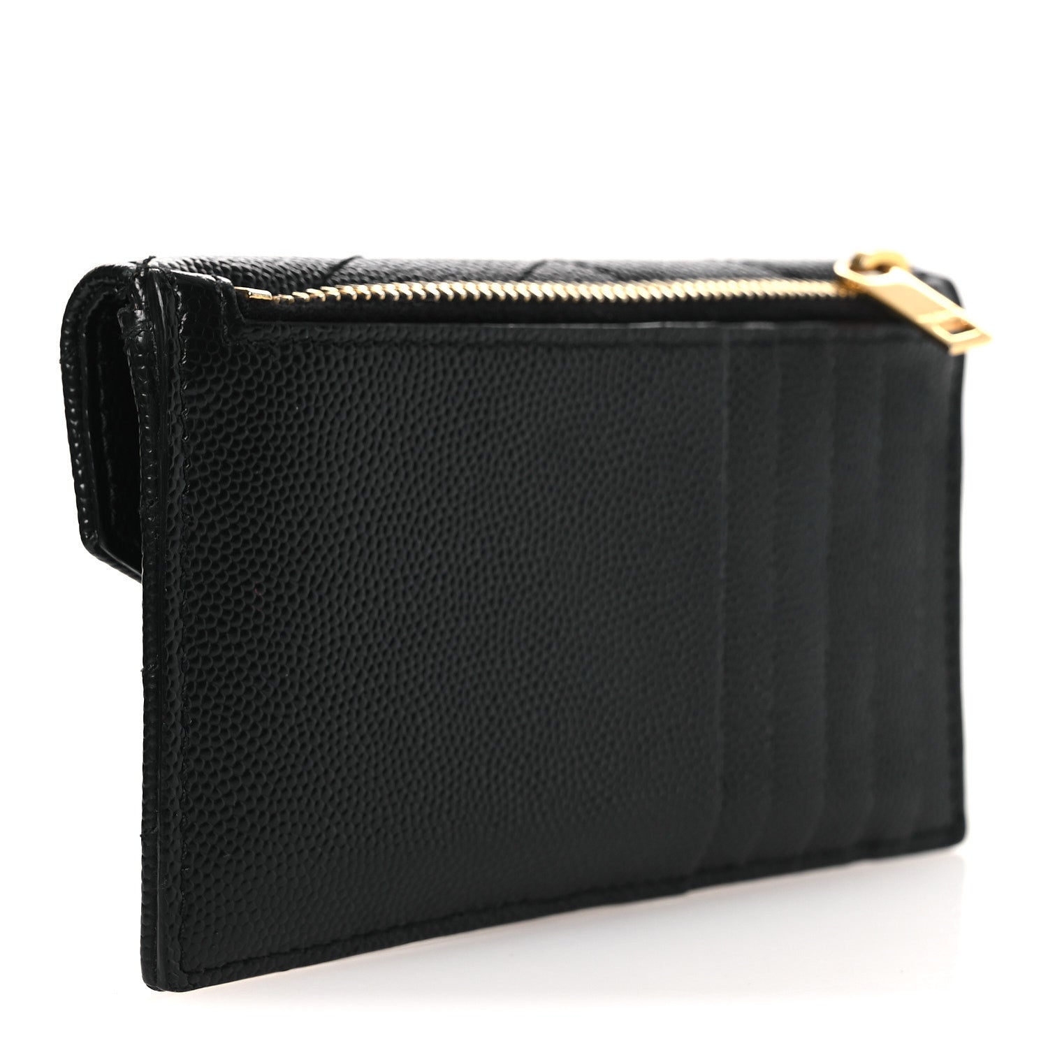Saint Laurent Grain De Poudre Matelasse Chevron Monogram Compact Wallet Black 3 of 10