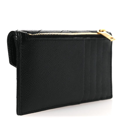 Saint Laurent Grain De Poudre Matelasse Chevron Monogram Compact Wallet Black 3 of 10