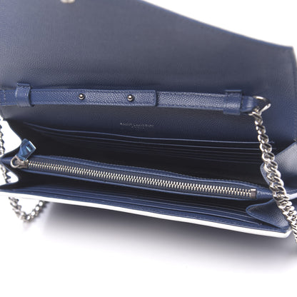 Saint Laurent Grain De Poudre Matelasse Monogram Chain Wallet Denim Bianco Ottico 5 of 14