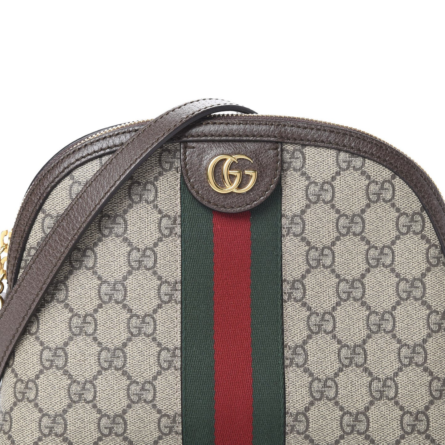GG Supreme Monogram Textured Dollar Calfskin Web Small Ophidia Dome Shoulder Bag Beige Ebony New Acero