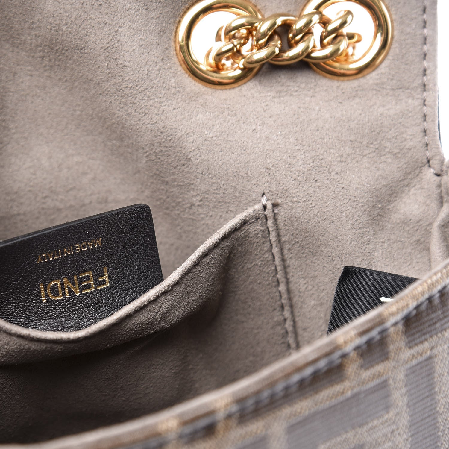 Fendi Glazed Fabric Vitello Century FF 1974 Stamp Patch Mini Double F Crossbody Bag Mogano Panna Black 8 of 10