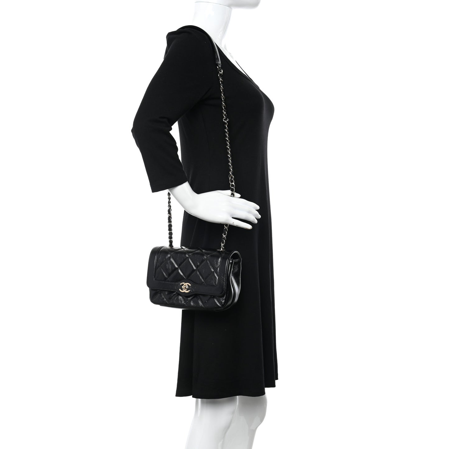 Crumpled Glazed Lambskin Quilted Mini Flap Black