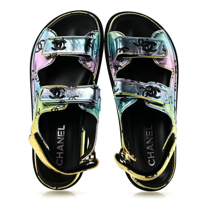 Chanel Laminated Lambskin Printed CC Dad Sandals 38 Multicolor 2 of 10