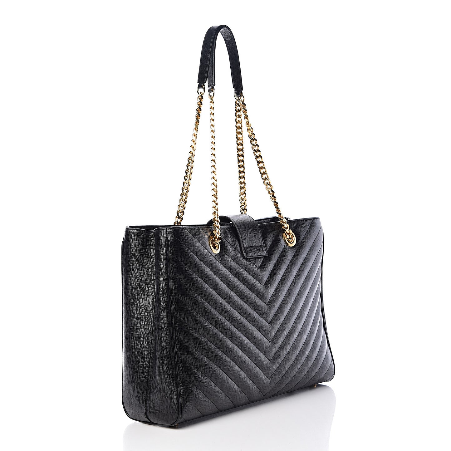 Grain De Poudre Matelasse Chevron Monogram Shopping Bag Black