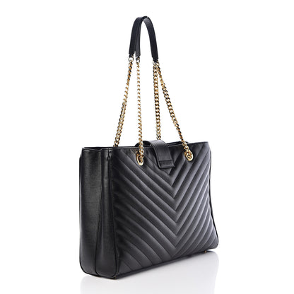 Saint Laurent Grain De Poudre Matelasse Chevron Monogram Shopping Bag Black 3 of 10
