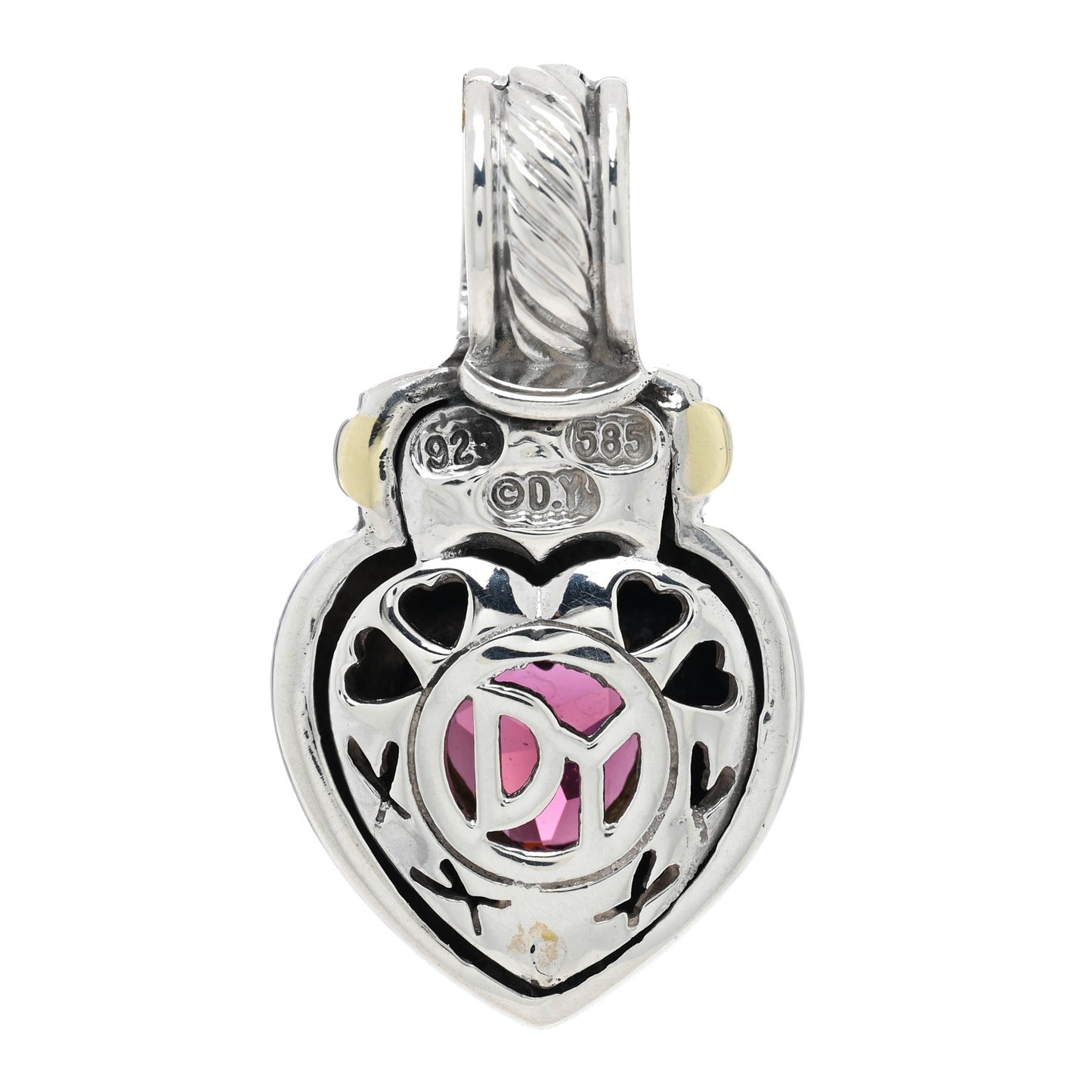 Sterling Silver 14K Yellow Gold Rhodolite Garnet Heart Enhancer Pendant