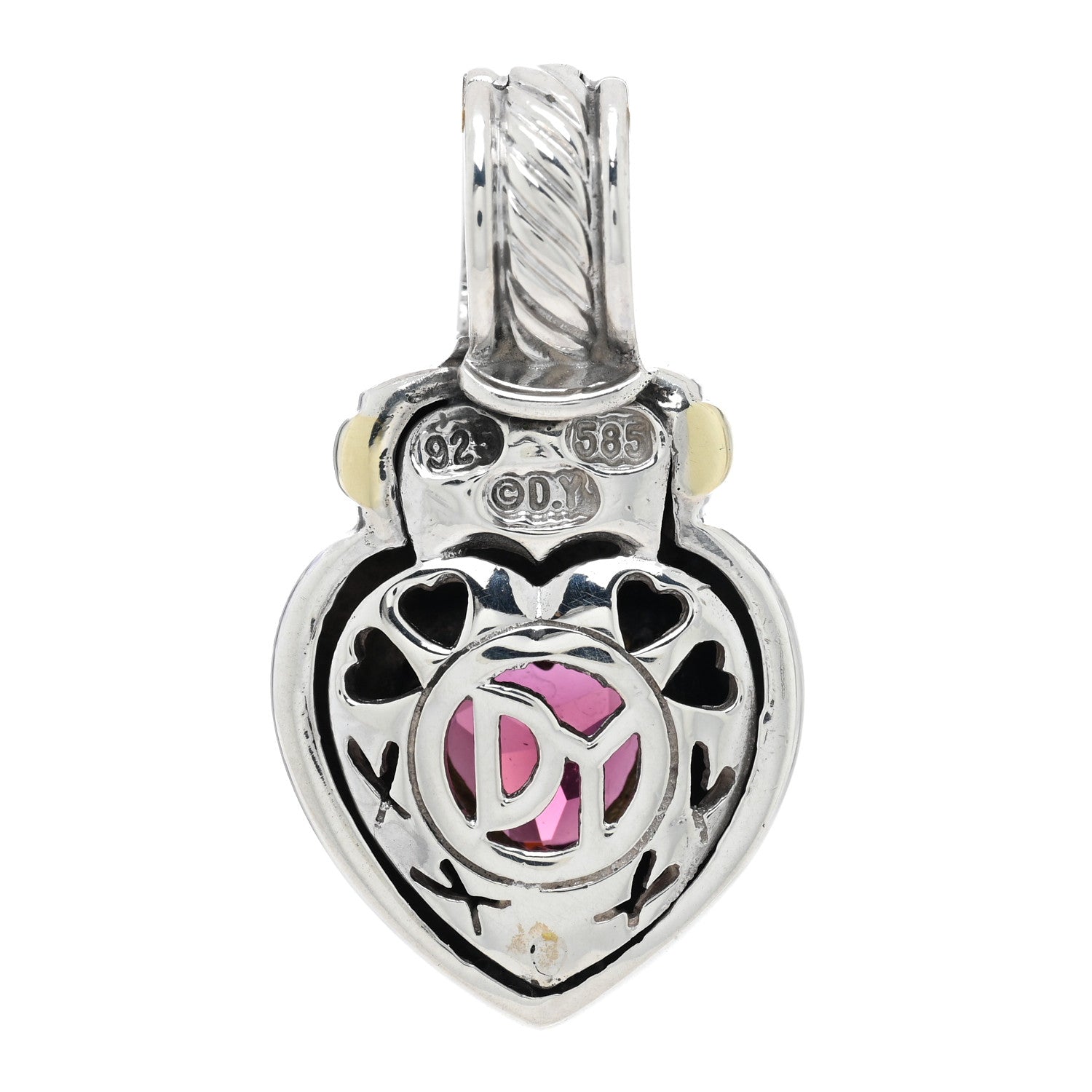 David Yurman Sterling Silver 14K Yellow Gold Rhodolite Garnet Heart Enhancer Pendant 3 of 3