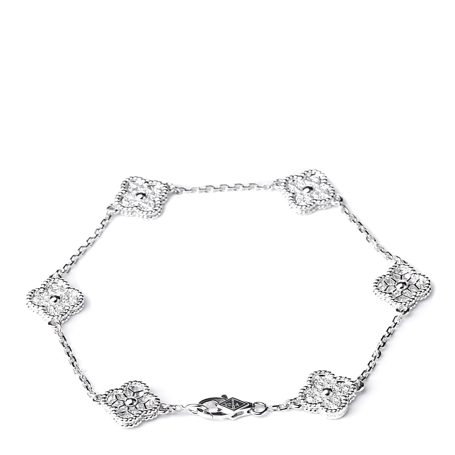 Van Cleef & Arpels 18K White Gold Diamond 6 Motifs Sweet Alhambra Bracelet 3 of 7
