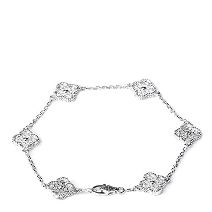 Van Cleef & Arpels 18K White Gold Diamond 6 Motifs Sweet Alhambra Bracelet 3 of 7